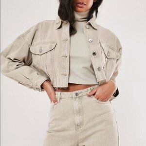 Missguided Beige Cropped Jean Jacket